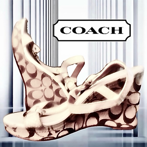 Coach Women's Gold Patterned Wedges - Picture 2 of 9